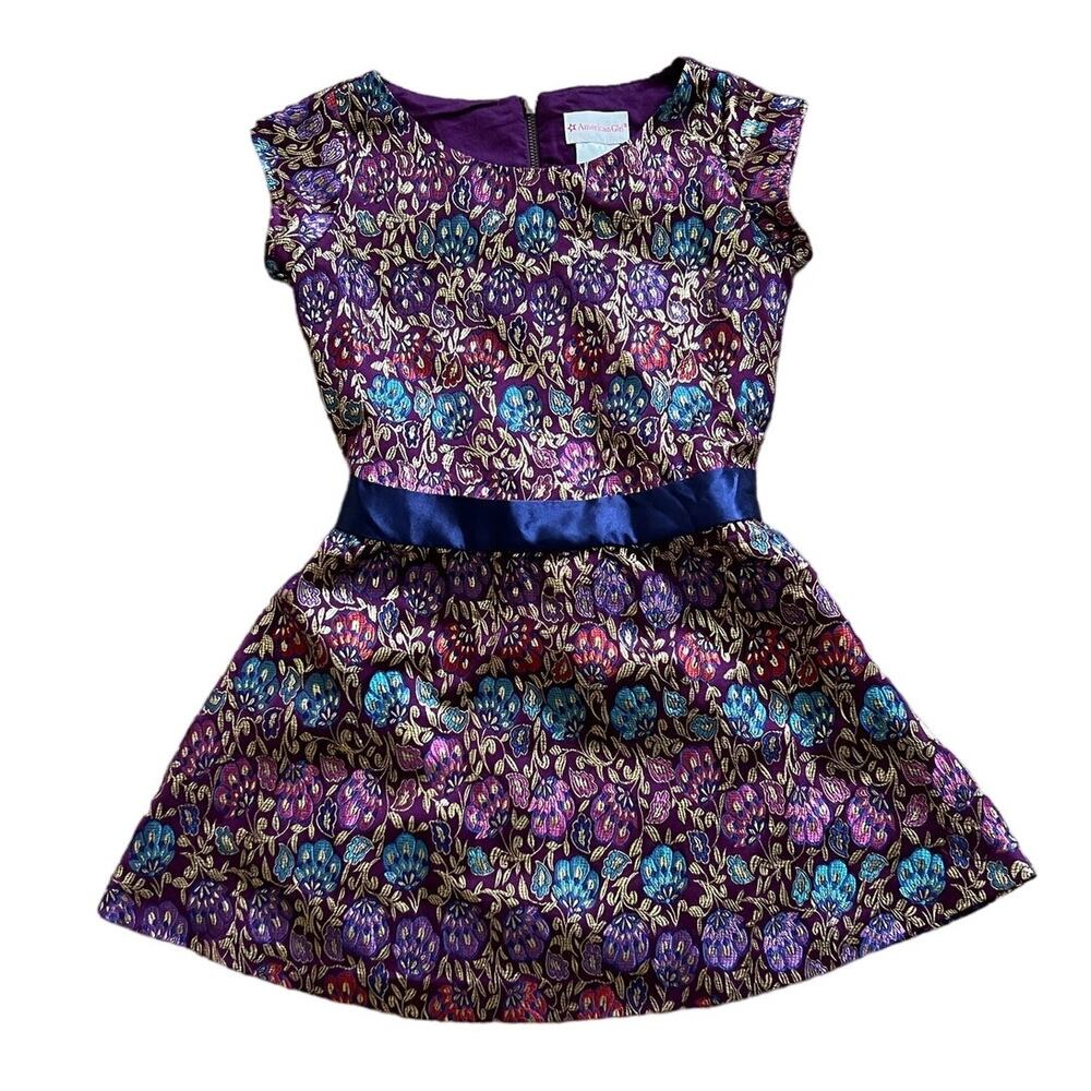 American Girl Doll Purple Gold Metallic Jewel Toned Floral Party Dress Girls 7